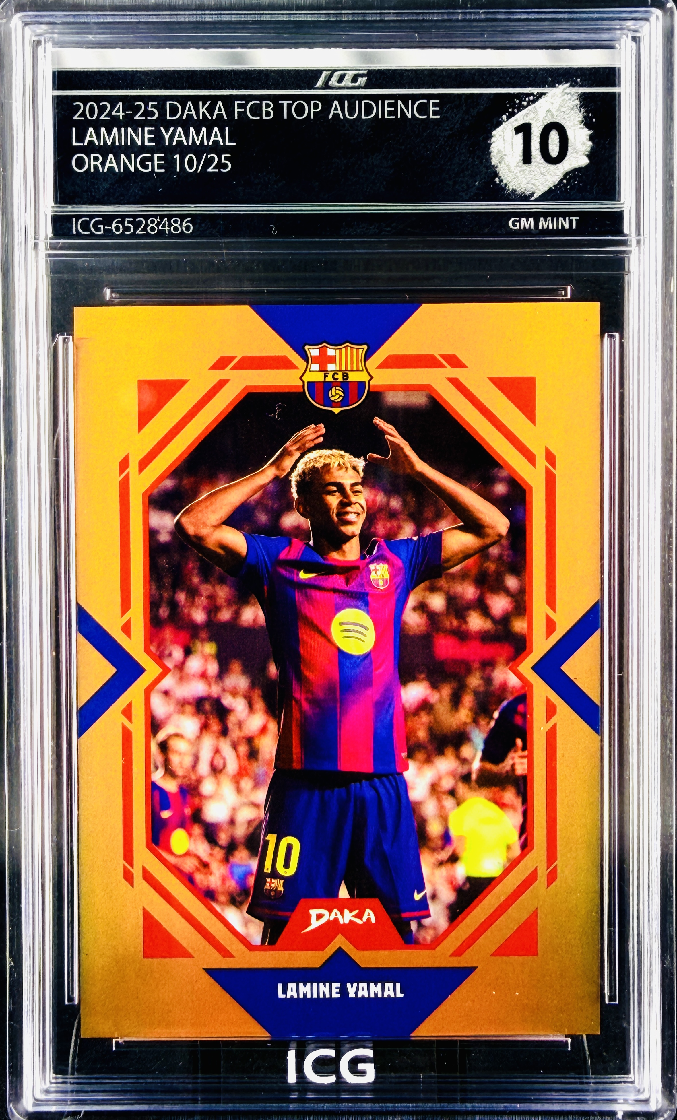 LAMINE YAMAL · 2024-25 DAKA FCB TOP AUDIENCE · ORANGE 10/25