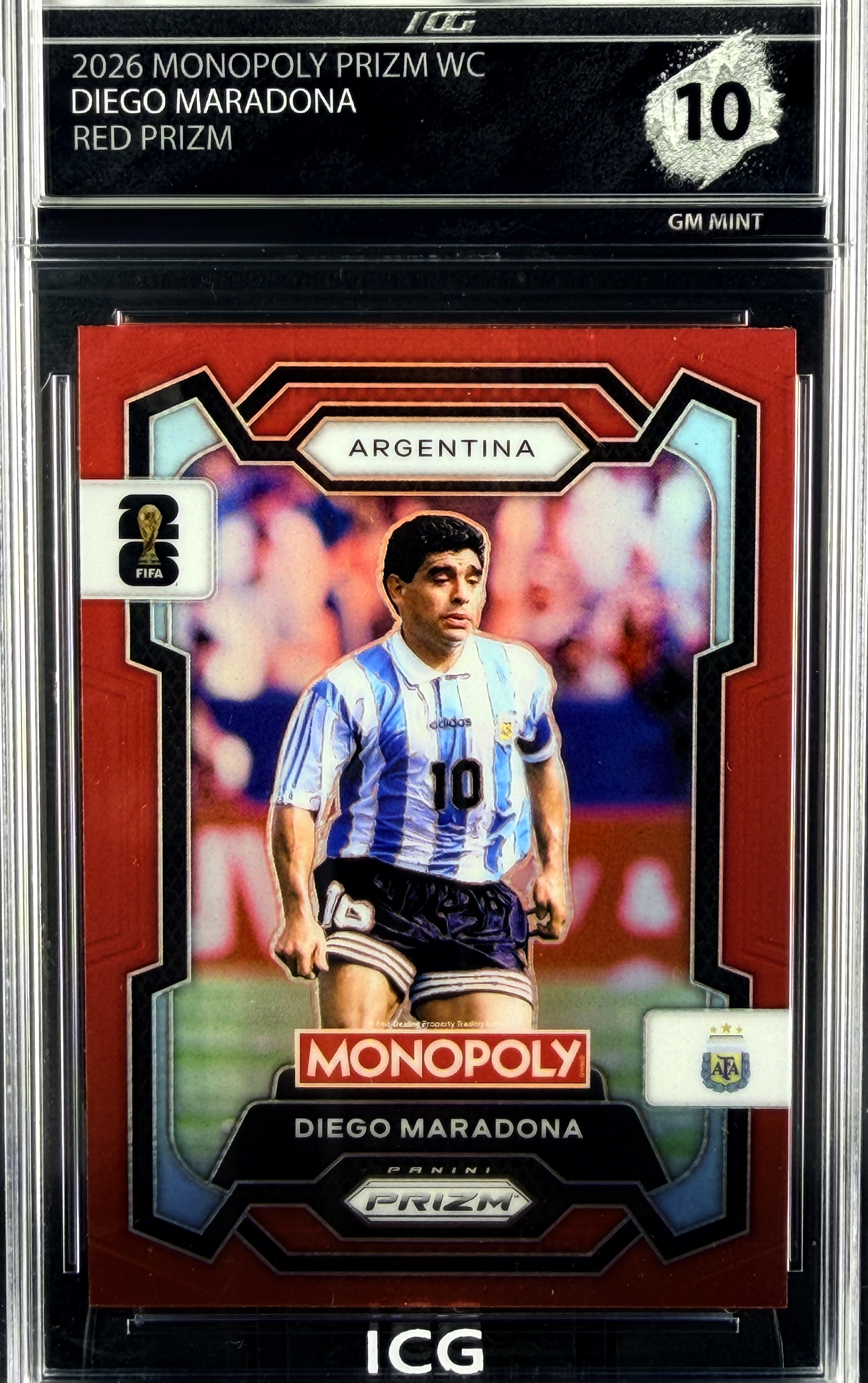 DIEGO MARADONA · 2026 MONOPOLY PRIZM WC · RED PRIZM