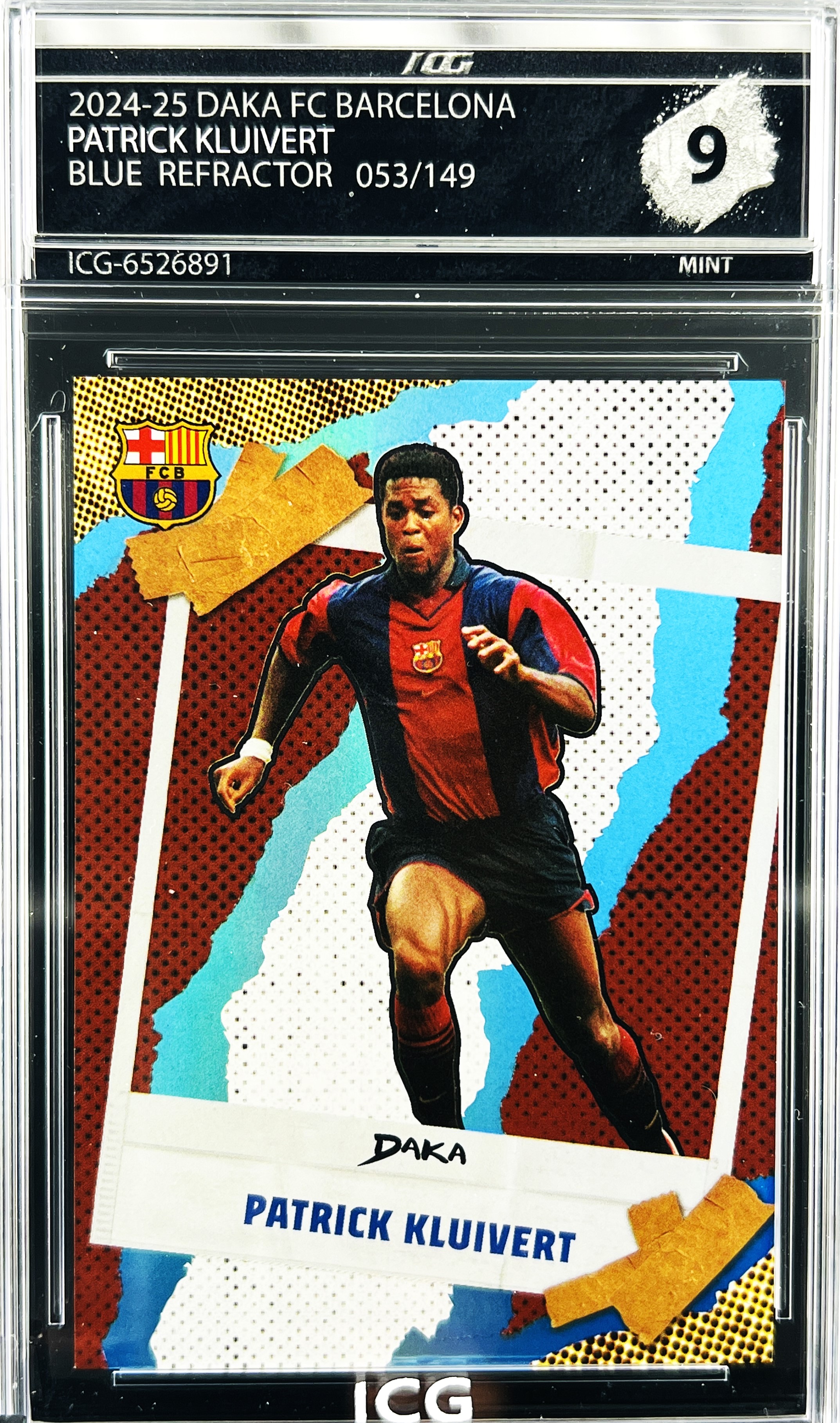 PATRICK KLUIVERT · 2024-25 DAKA FC BARCELONA · BLUE REFRACTOR 053/149