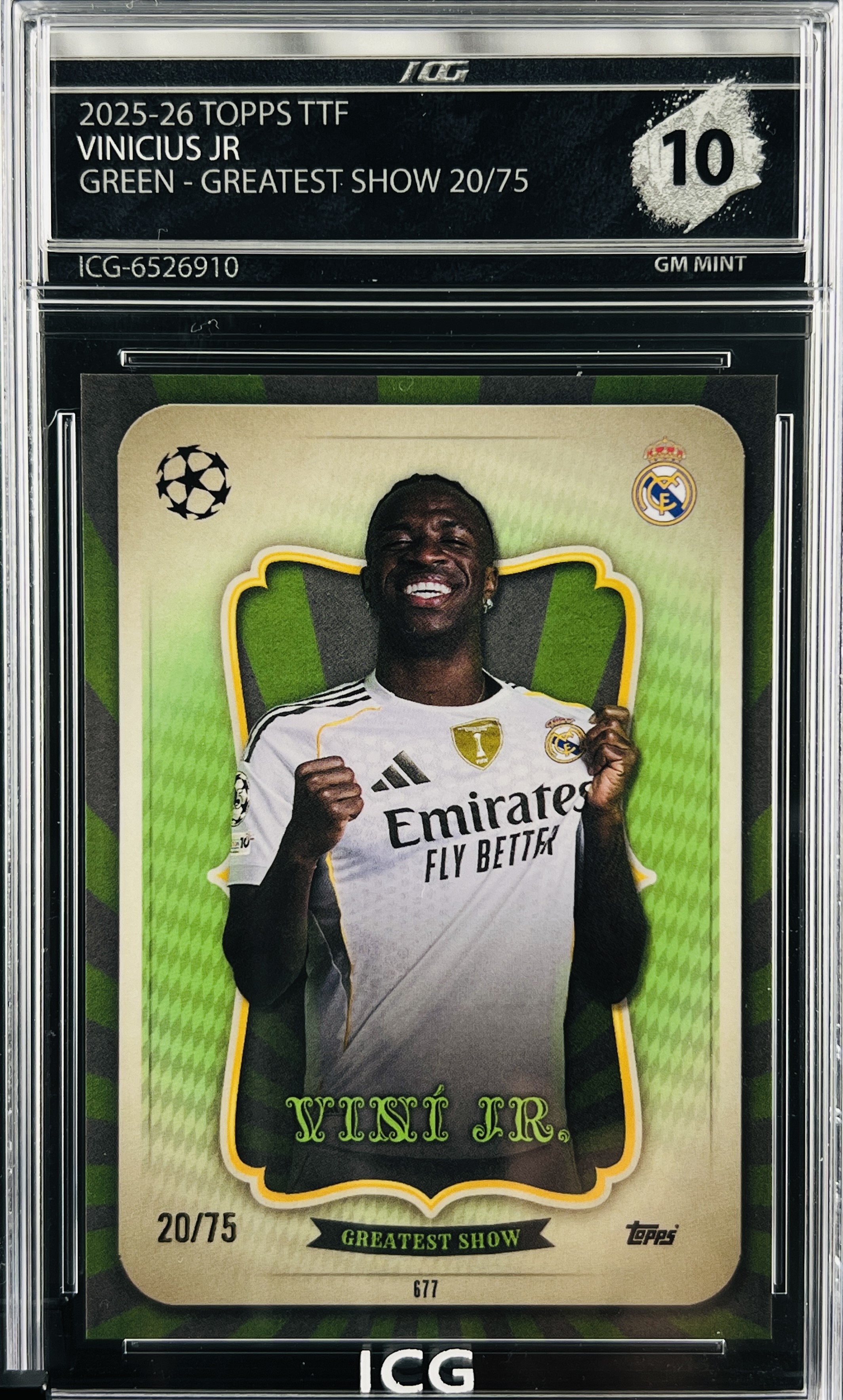 VINICIUS JR · 2025-26 TOPPS TTF · GREEN – GREATEST SHOW 20/75