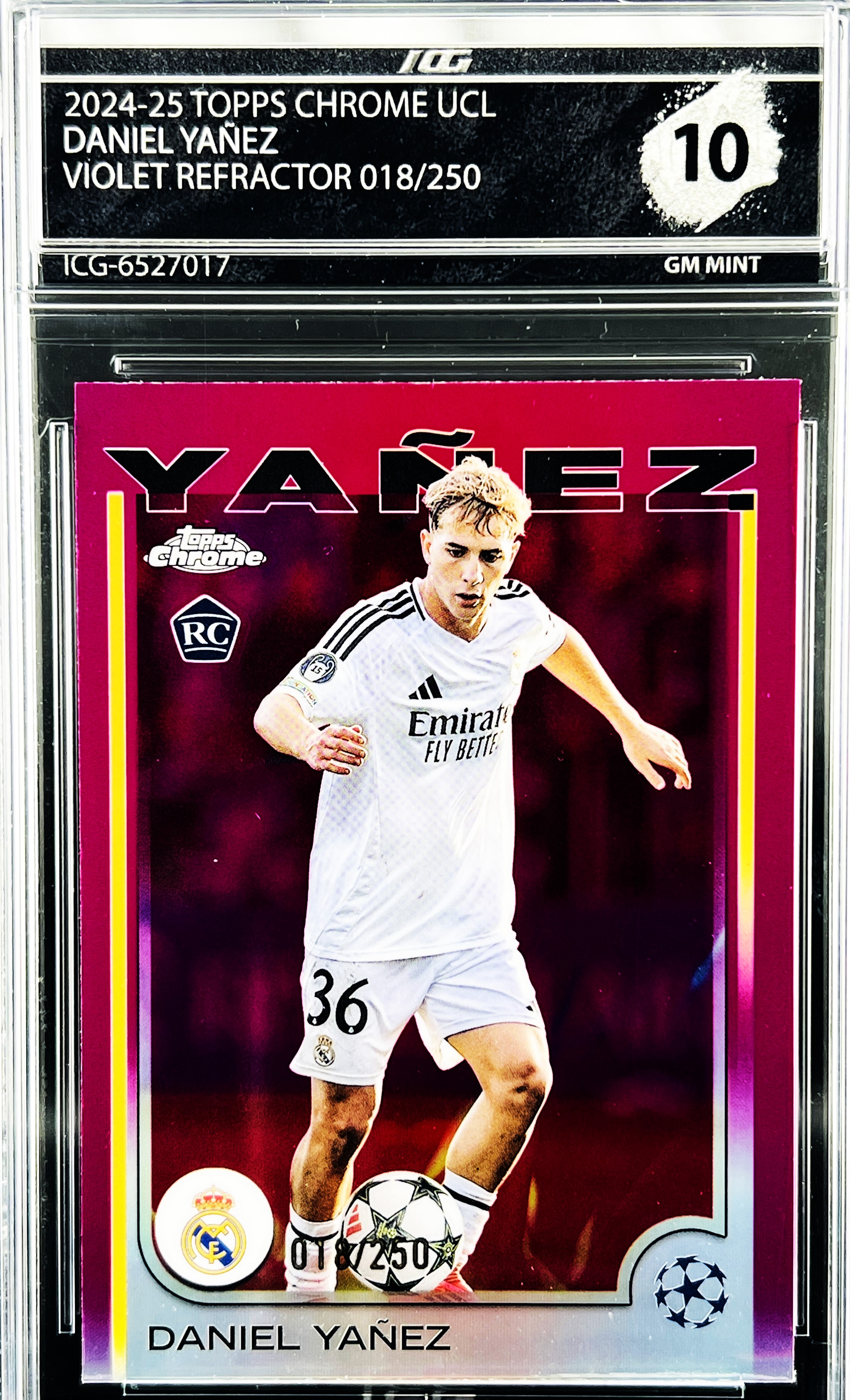 DANIEL YAÑEZ · 2024-25 TOPPS CHROME UCL · VIOLET REFRACTOR 018/250