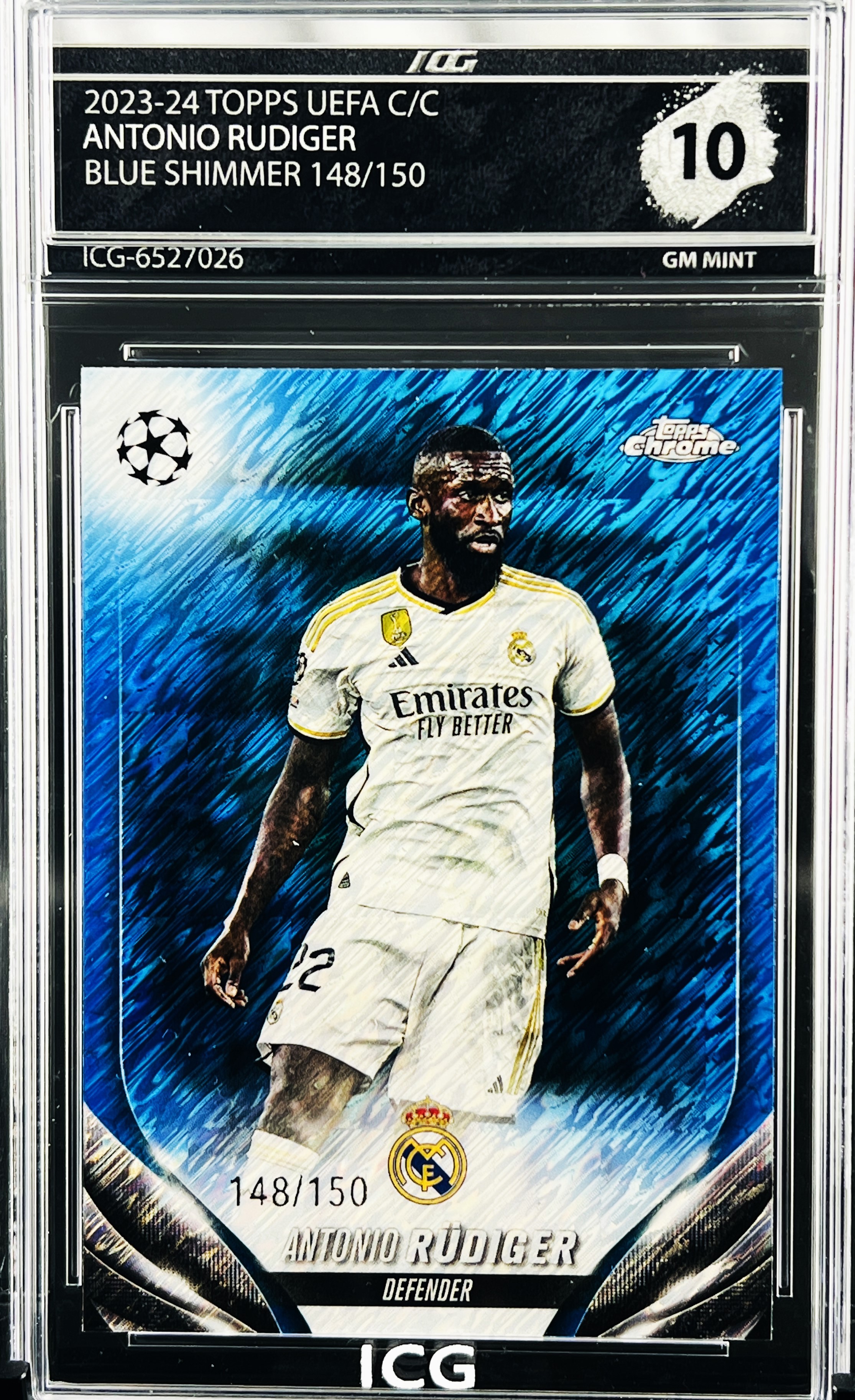 ANTONIO RUDIGER · 2023-24 TOPPS UEFA C/C · BLUE SHIMMER 148/150