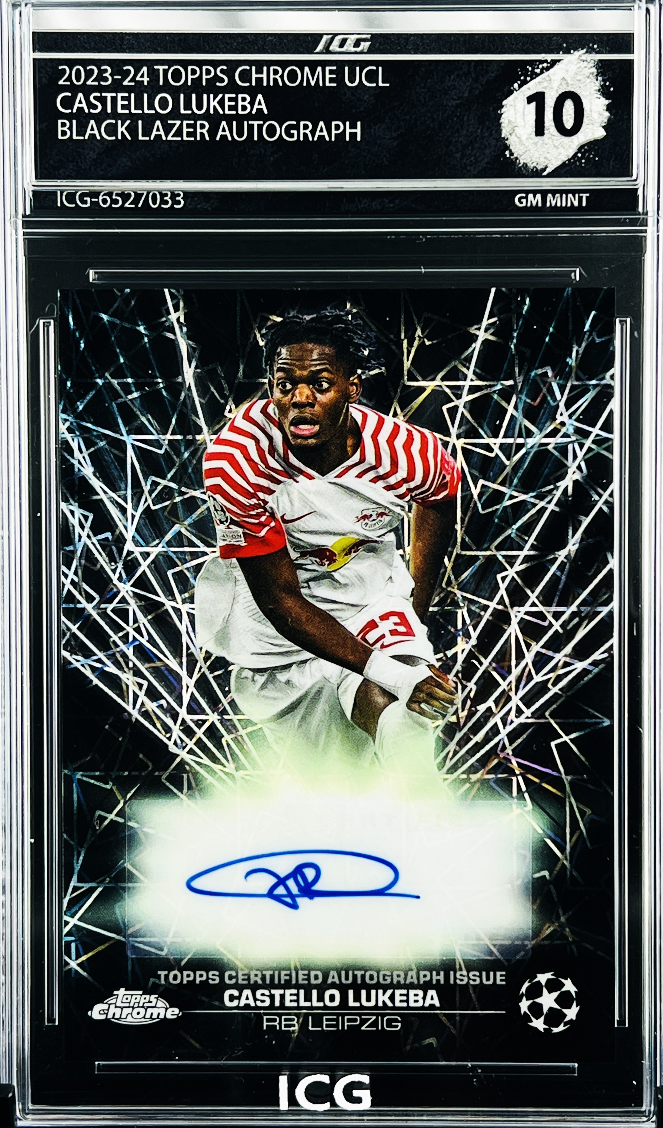 CASTELLO LUKEBA · 2023-24 TOPPS CHROME UCL · BLACK LAZER AUTOGRAPH