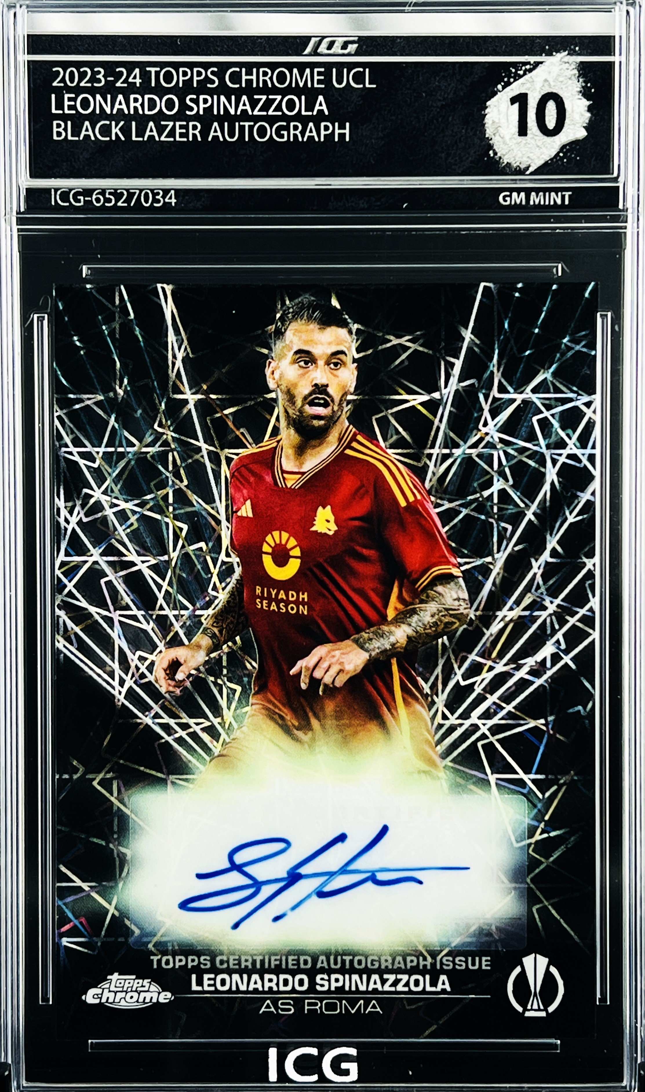 LEONARDO SPINAZZOLA · 2023-24 TOPPS CHROME UCL · BLACK LAZER AUTOGRAPH