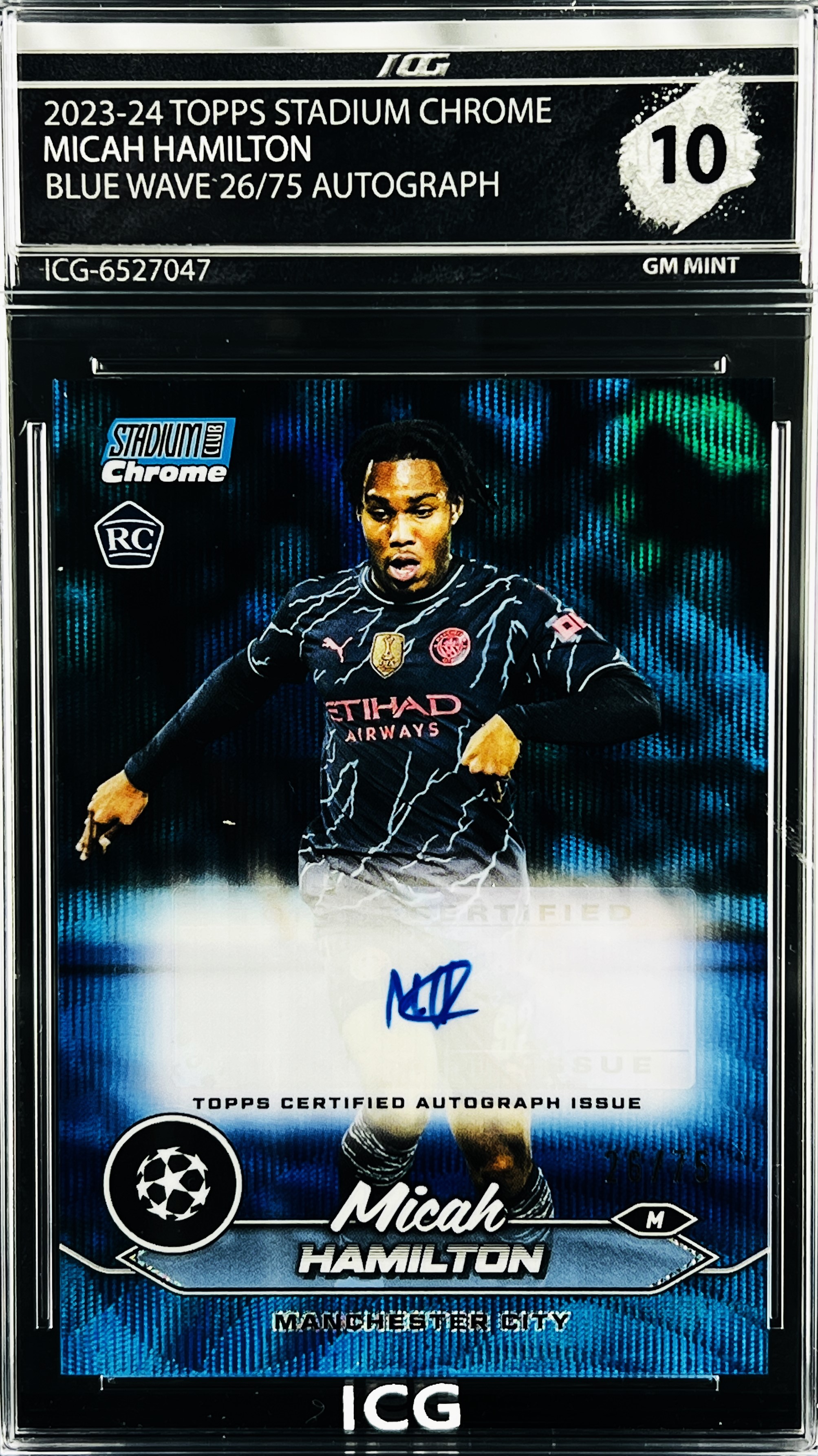 MICAH HAMILTON · 2023-24 TOPPS STADIUM CHROME · BLUE WAVE 26/75 AUTOGRAPH