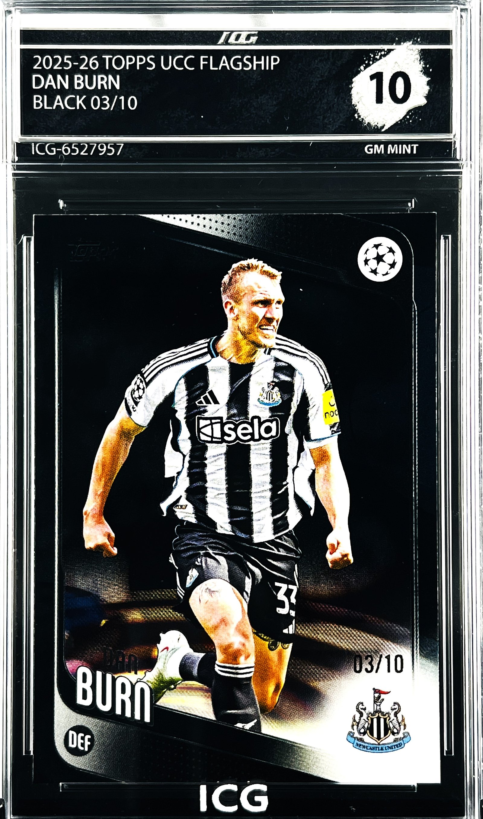 DAN BURN · 2025-26 TOPPS UCC FLAGSHIP · BLACK 03/10