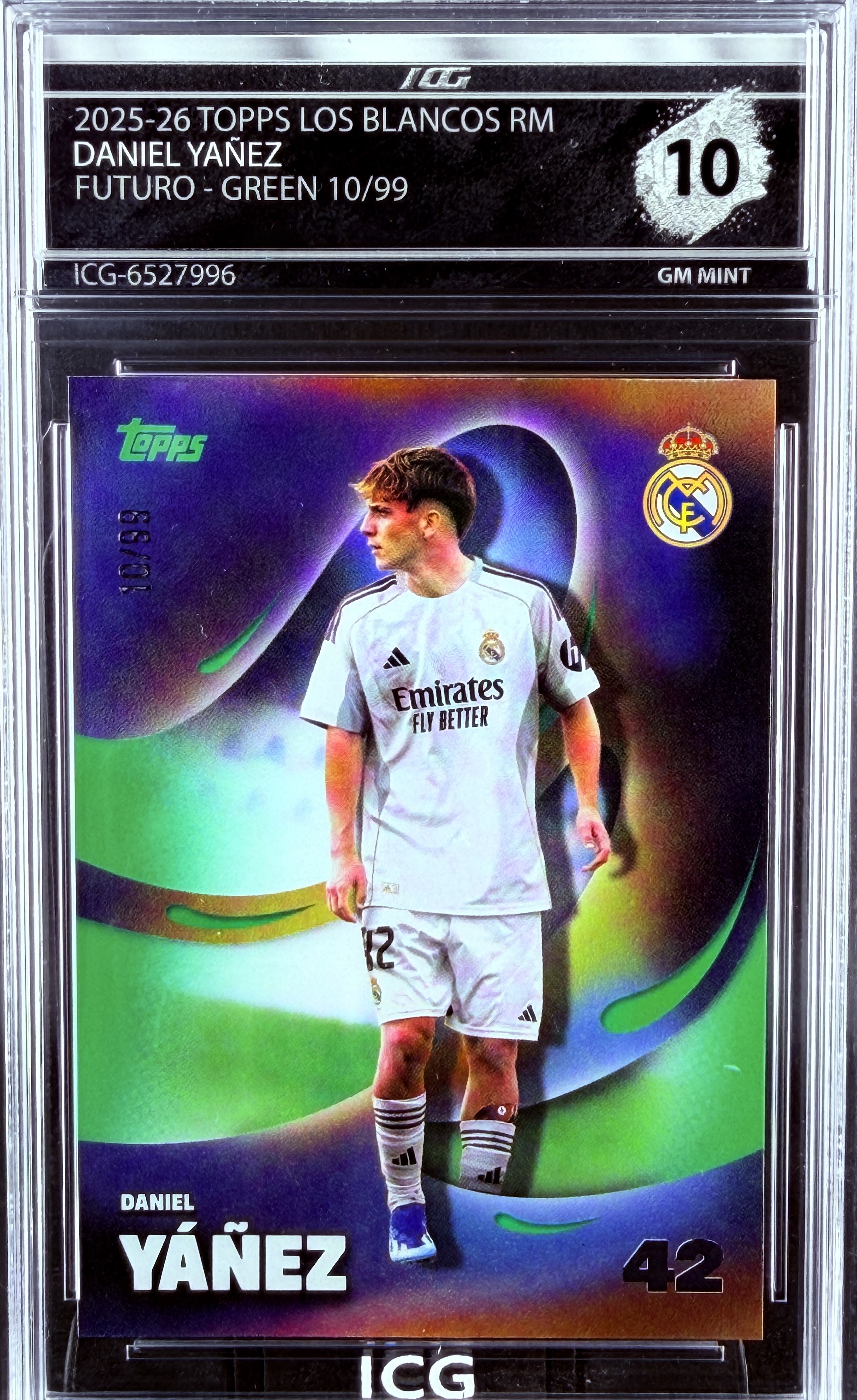 DANIEL YAÑEZ · 2025-26 TOPPS LOS BLANCOS REAL MADRID · FUTURO – GREEN 10/99