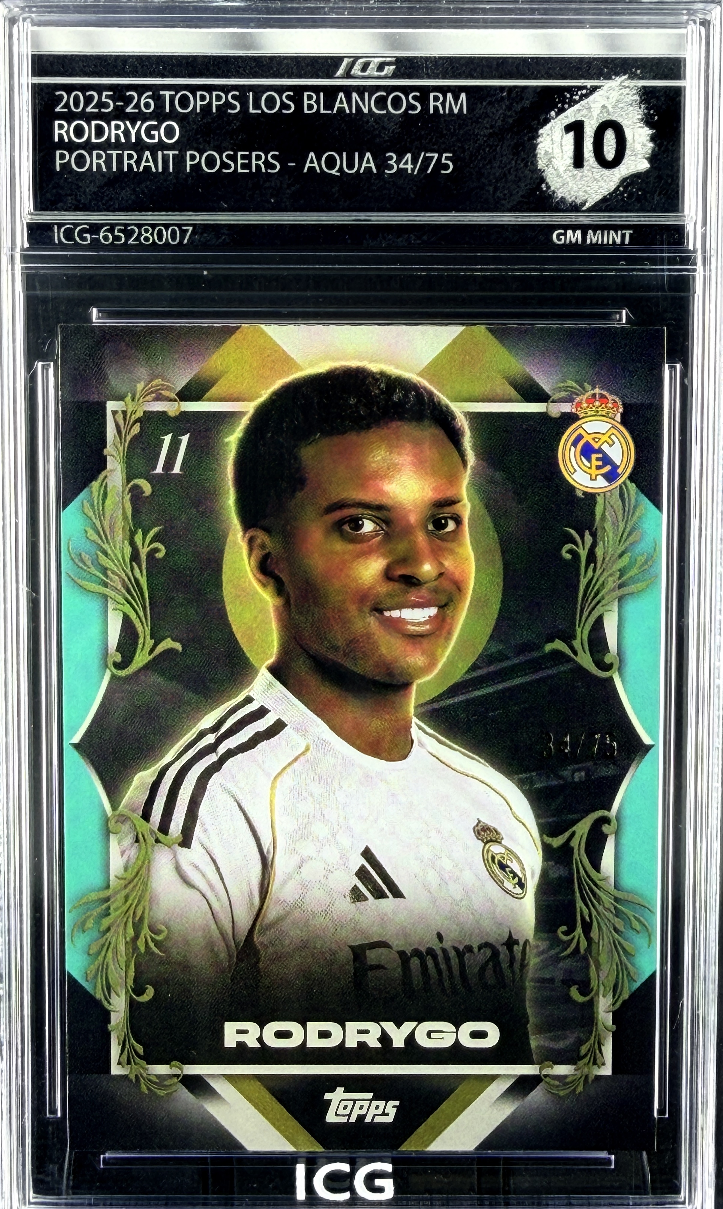 RODRYGO · 2025-26 TOPPS LOS BLANCOS REAL MADRID · PORTRAIT POSERS – AQUA 34/75
