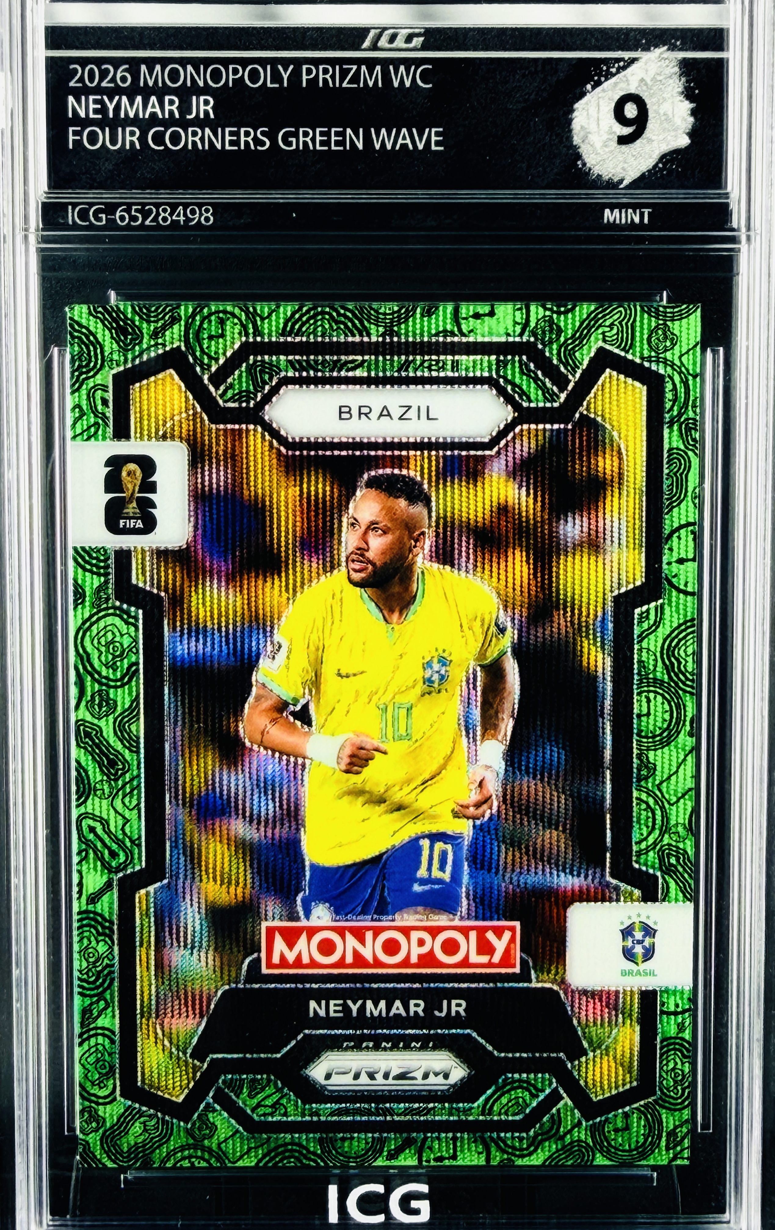 NEYMAR JR · 2026 MONOPOLY PRIZM WC · FOUR CORNERS GREEN WAVE
