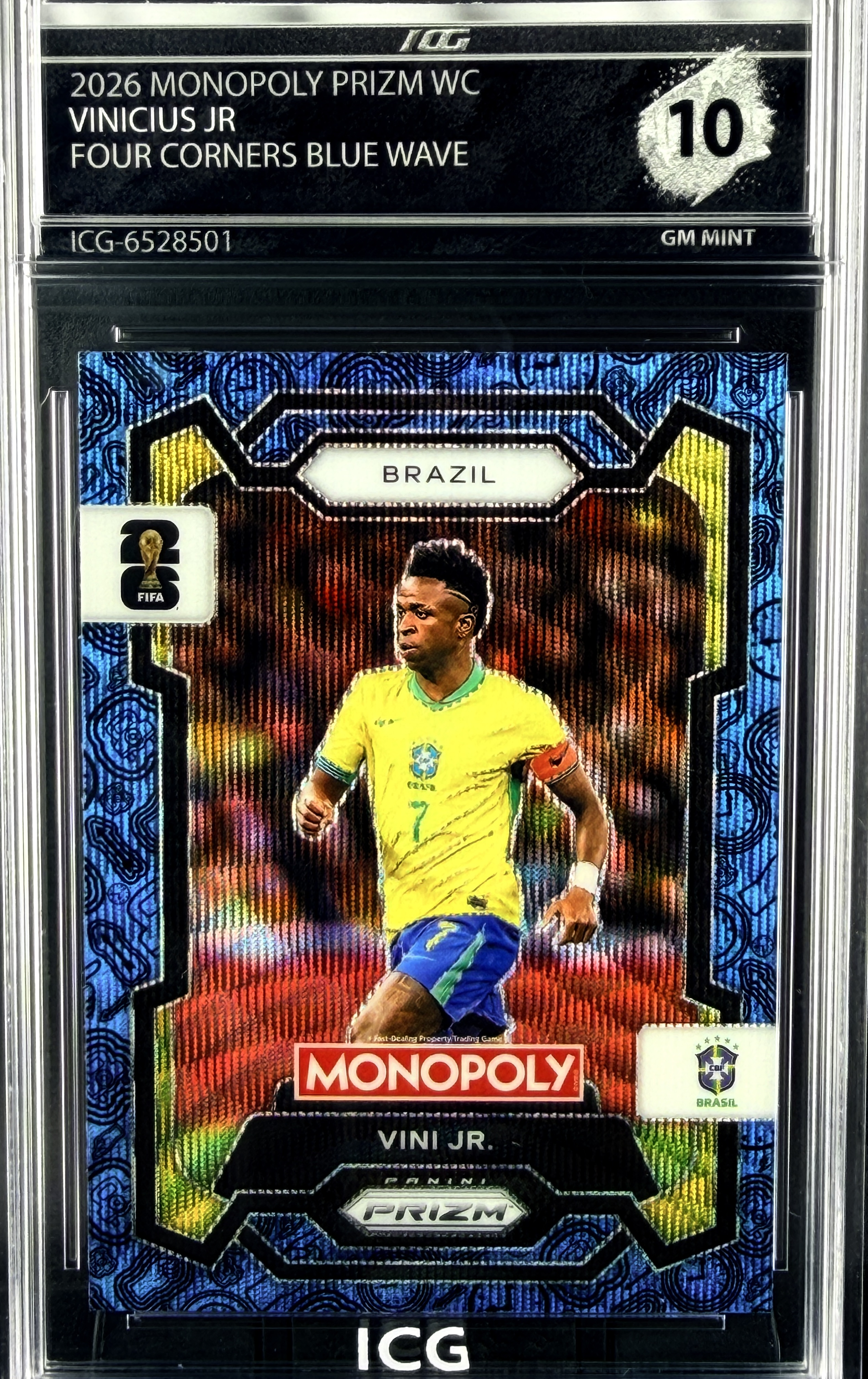 VINICIUS JR · 2026 MONOPOLY PRIZM WC · FOUR CORNERS BLUE WAVE