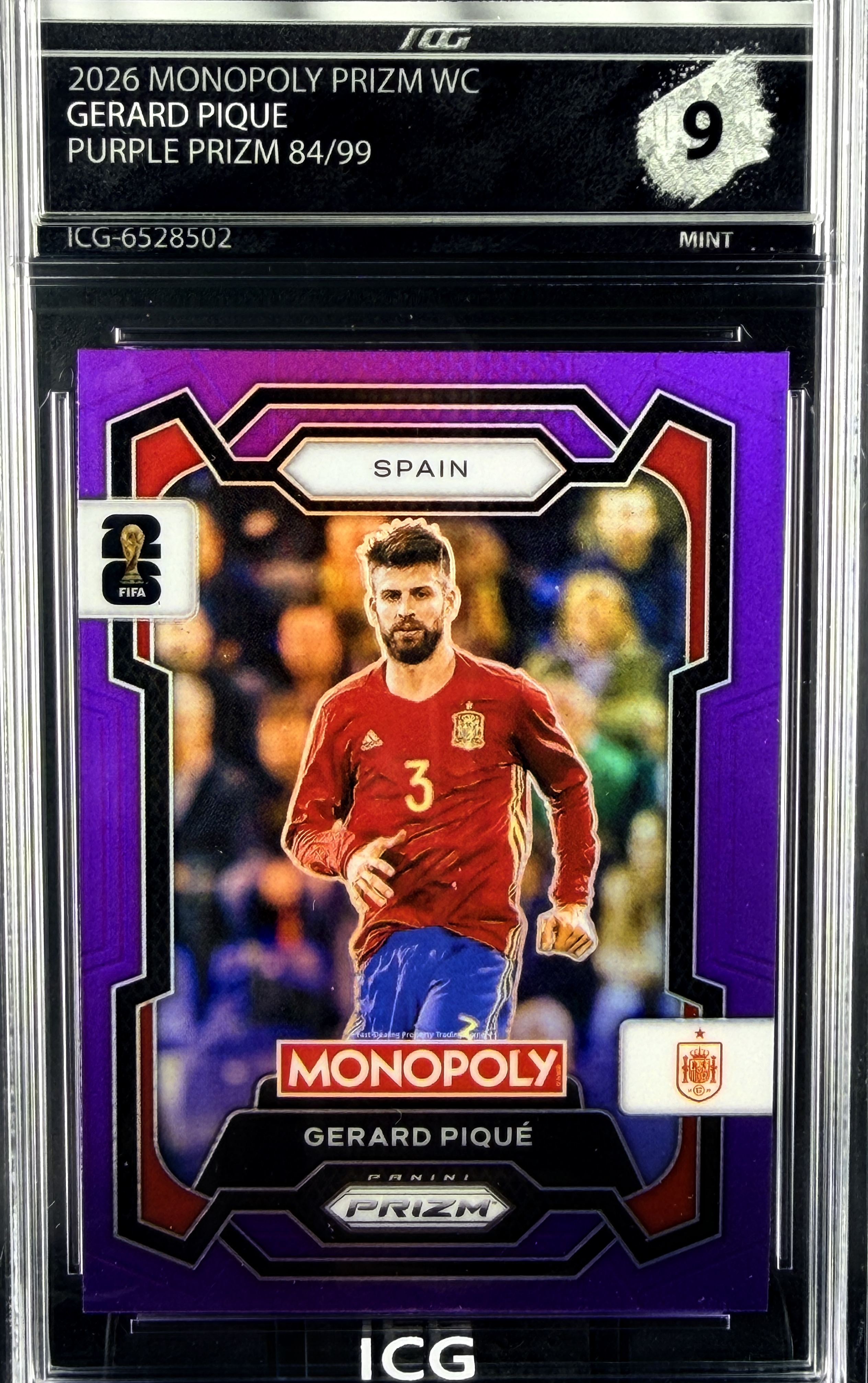 GERARD PIQUE · 2026 MONOPOLY PRIZM WC · PURPLE PRIZM 84/99