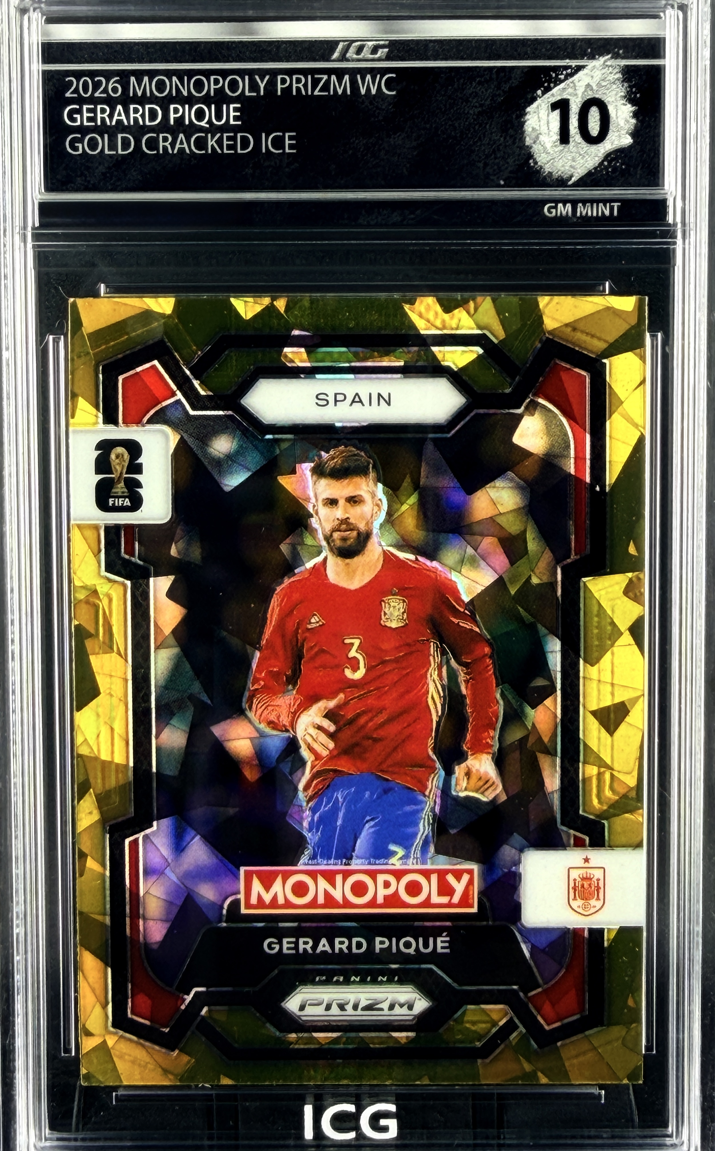 GERARD PIQUE · 2026 MONOPOLY PRIZM WC · GOLD CRACKED ICE