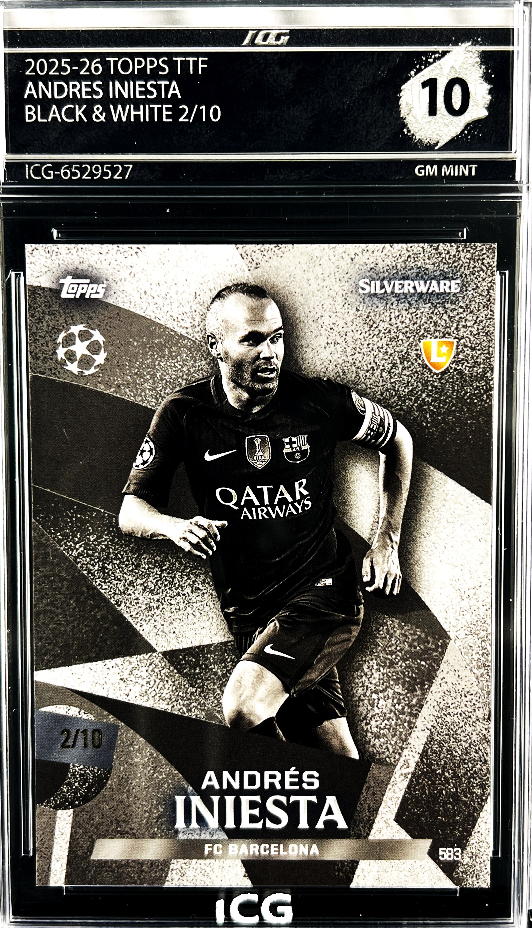 ANDRES INIESTA · 2025-26 TOPPS TTF · BLACK & WHITE 2/10