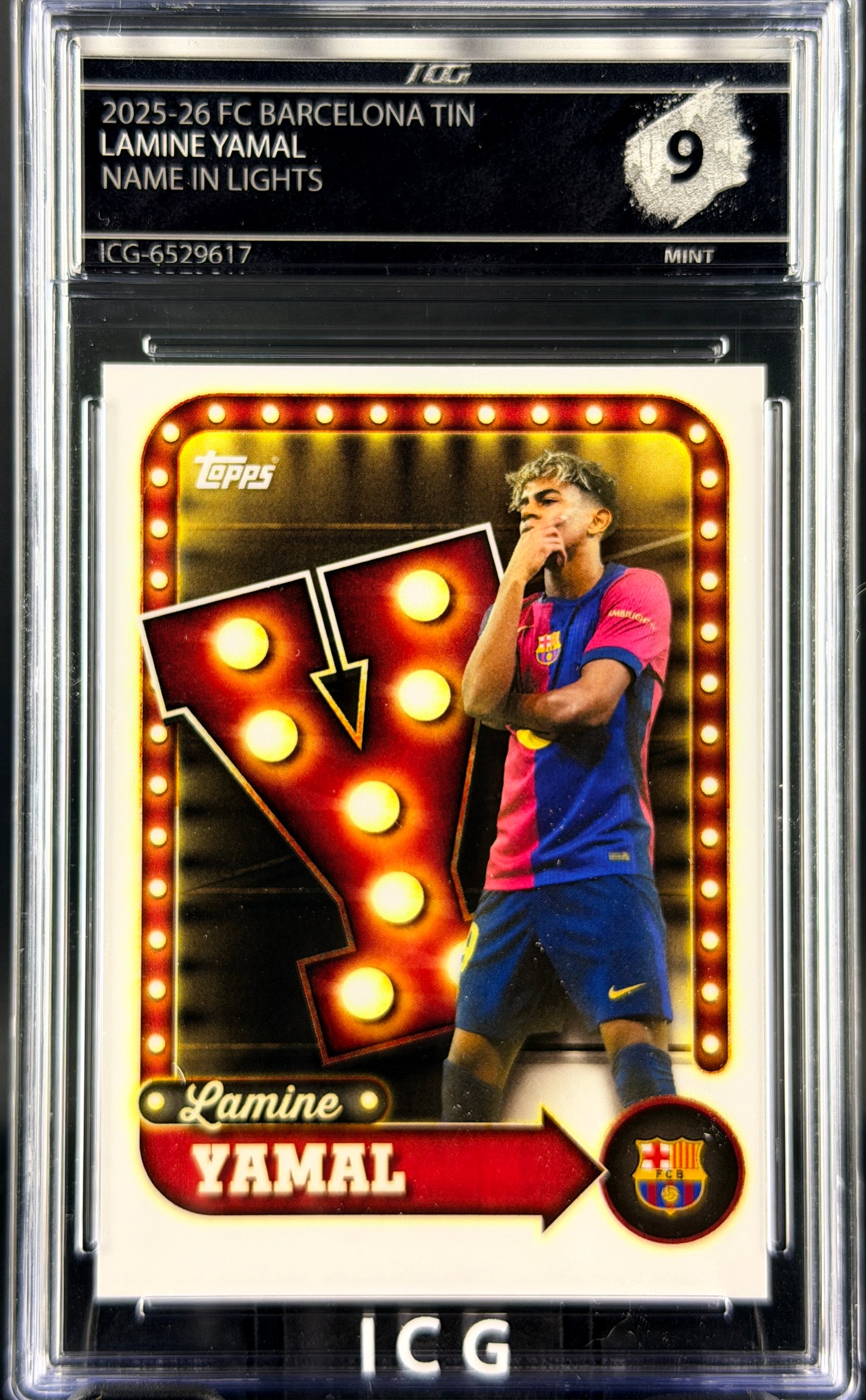 LAMINE YAMAL · 2025-26 FC BARCELONA TIN · NAME IN LIGHTS